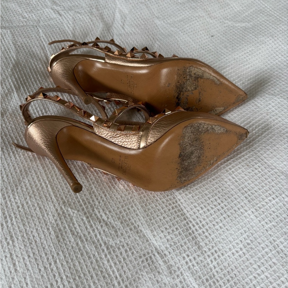 SOLD - DESIGNER Valentino Gold Studded Heels with Strappy Design - Picture 2 of 8